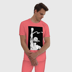 Пижама хлопковая мужская Ван Пис Луффи Монки Д, цвет: коралловый — фото 2