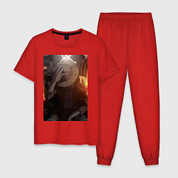 Пижама хлопковая мужская Ван Пис Луффи Монки Д, цвет: красный