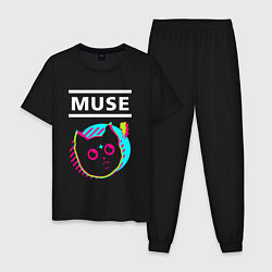 Пижама хлопковая мужская Muse rock star cat, цвет: черный