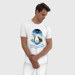 Пижама хлопковая мужская Прикол капибара и Илон Маск, цвет: белый — фото 2