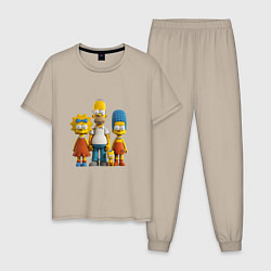 Пижама хлопковая мужская Милая семейка симпсонов, цвет: миндальный