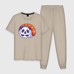 Пижама хлопковая мужская Roll panda, цвет: миндальный
