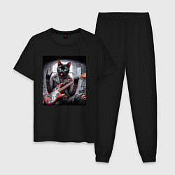 Мужская пижама Чёрный котяра рок гитарист