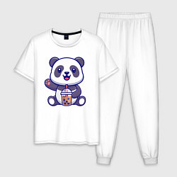 Пижама хлопковая мужская Панда привет, цвет: белый
