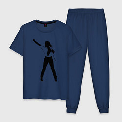 Пижама хлопковая мужская Черный силуэт кричащего Джексона, цвет: тёмно-синий