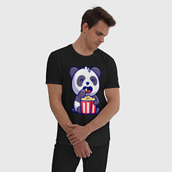 Пижама хлопковая мужская Панда ест попкорн, цвет: черный — фото 2