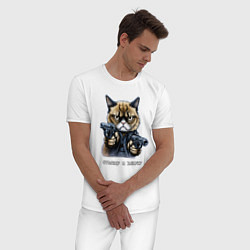 Пижама хлопковая мужская Незлопамятный кот, цвет: белый — фото 2