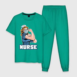 Пижама хлопковая мужская Good nurse, цвет: зеленый