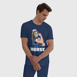 Пижама хлопковая мужская Good nurse, цвет: тёмно-синий — фото 2