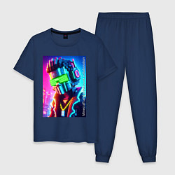 Пижама хлопковая мужская Minecraft and cyberpunk - collaboration ai art, цвет: тёмно-синий