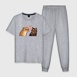 Пижама хлопковая мужская Недовольный и грустный кот - Talking Cats, цвет: меланж