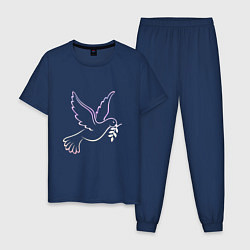 Мужская пижама Контурный голубь с веточкой
