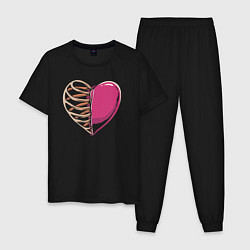 Пижама хлопковая мужская Сердце в груди, цвет: черный