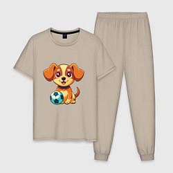 Пижама хлопковая мужская Собака с мячом, цвет: миндальный
