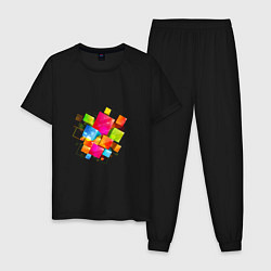 Пижама хлопковая мужская Цветные квадраты, цвет: черный