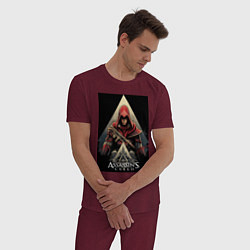 Пижама хлопковая мужская Assassins creed красный костюм, цвет: меланж-бордовый — фото 2
