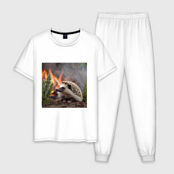 Пижама хлопковая мужская Ёжик в огне, цвет: белый