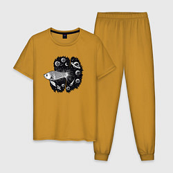Пижама хлопковая мужская Рыбка и космос, цвет: горчичный