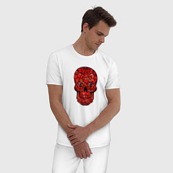 Пижама хлопковая мужская Red decorative skull, цвет: белый — фото 2