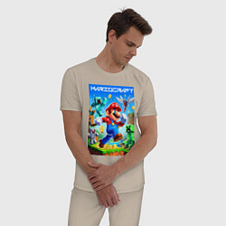 Пижама хлопковая мужская Mario in Minecraft - ai art collaboration, цвет: миндальный — фото 2
