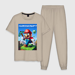 Пижама хлопковая мужская Minecraft and Mario - ai art collaboration, цвет: миндальный
