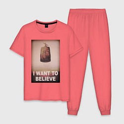 Пижама хлопковая мужская Кин дза дза - x files want to believe, цвет: коралловый