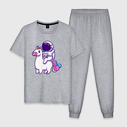 Пижама хлопковая мужская Космонавт и единорог, цвет: меланж