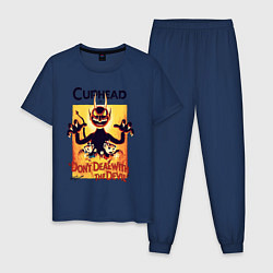 Пижама хлопковая мужская Капхед - дьявол, цвет: тёмно-синий