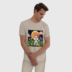 Пижама хлопковая мужская Кролик пришелец, цвет: миндальный — фото 2