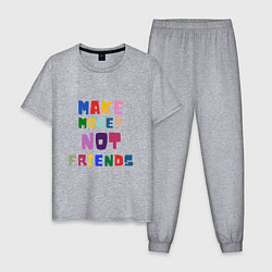 Пижама хлопковая мужская Make not friends - делай деньги без друзей, цвет: меланж