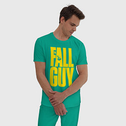 Пижама хлопковая мужская The fall guy logo, цвет: зеленый — фото 2