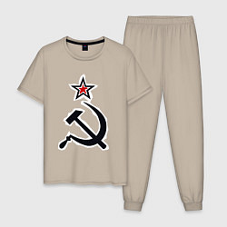 Пижама хлопковая мужская Звезда серп и молот, цвет: миндальный