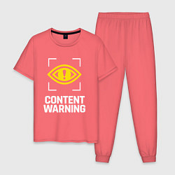 Пижама хлопковая мужская Content Warning logo, цвет: коралловый