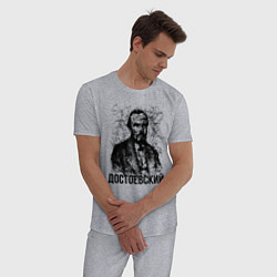 Пижама хлопковая мужская Достоевский лайнарт портрет, цвет: меланж — фото 2