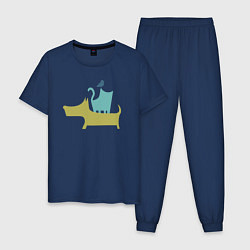 Пижама хлопковая мужская Bird dog cat, цвет: тёмно-синий