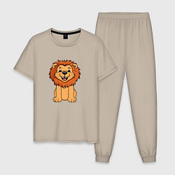 Пижама хлопковая мужская Весёлый лев, цвет: миндальный