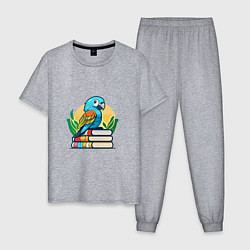 Пижама хлопковая мужская Попугай на стопке книг, цвет: меланж