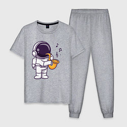Пижама хлопковая мужская Космонавт саксофонист, цвет: меланж