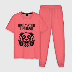 Пижама хлопковая мужская Hollywood Undead - rock panda, цвет: коралловый