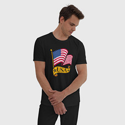 Пижама хлопковая мужская American flag, цвет: черный — фото 2