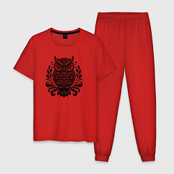 Пижама хлопковая мужская Серьёзная сова, цвет: красный