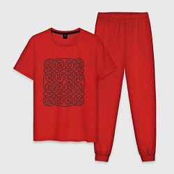 Пижама хлопковая мужская Кельтский бесконечный черный узор, цвет: красный