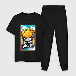 Пижама хлопковая мужская Create your own sunshine, цвет: черный