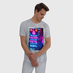 Пижама хлопковая мужская Ai hacker digital rebel - neon glow, цвет: меланж — фото 2