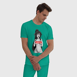 Пижама хлопковая мужская Ахегао senpai nudity, цвет: зеленый — фото 2