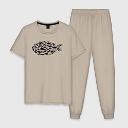 Пижама хлопковая мужская Рыбная рыба, цвет: миндальный