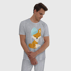 Пижама хлопковая мужская Лисичка в шапке, цвет: меланж — фото 2