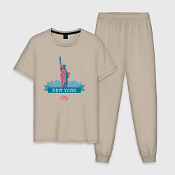 Пижама хлопковая мужская Статуя Свободы в Нью-Йорке, цвет: миндальный