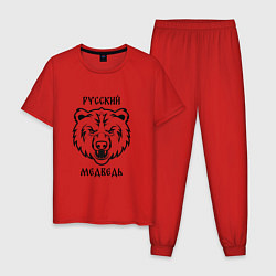 Пижама хлопковая мужская Русский медведь патриот, цвет: красный