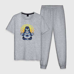 Пижама хлопковая мужская Забавная горилла медитирует, цвет: меланж